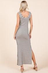 Mittoshop Striped Scoop Neck Sleeveless Maxi Dress with Side Slit